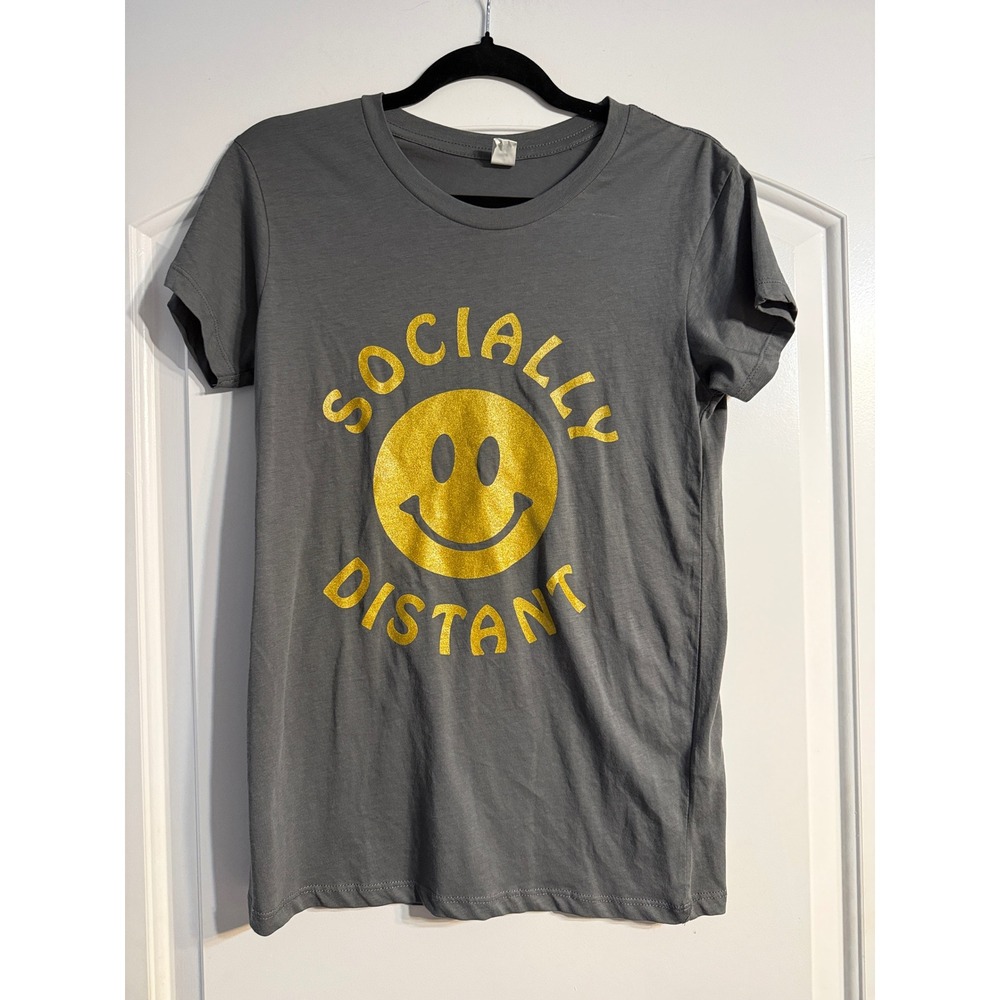 Alternative Graphic Tee Medium Grey Socially Distant Smiley Face Soft Girl